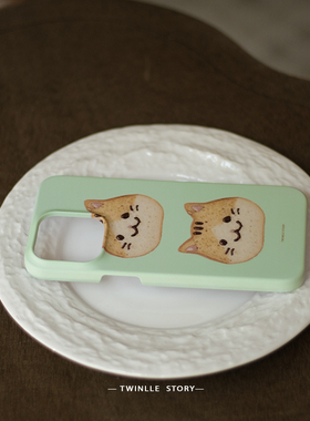 TWINKLE 简约纯色可爱猫咪面包 韩国磨砂硬壳iPhone手机壳ins简约磁吸壳可爱适用于苹果17华为p70