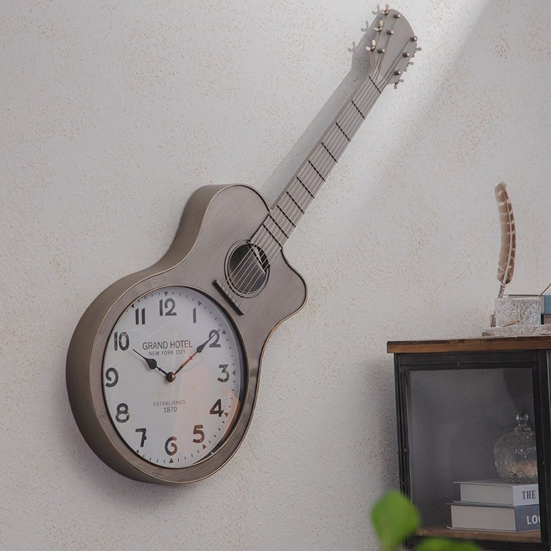 美式乡村复古吉他元素创意时钟金属铁艺小提琴挂钟墙上装饰,家居饰品,挂钟,淘宝优惠券,粉丝福利购,淘宝优惠卷