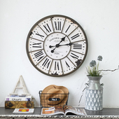 北欧现代风圆钟美式 法式 复古做旧铁质圆钟挂钟大号客厅挂钟钟表