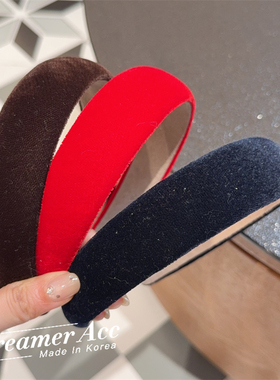 韩国进口秋冬超美3cm宽边新年红色发箍舒适丝绒百搭头箍外出发卡