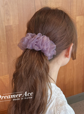 韩国东大门紫色蓬蓬纱发抓高级感马尾夹子甜美气质香蕉夹头饰横夹