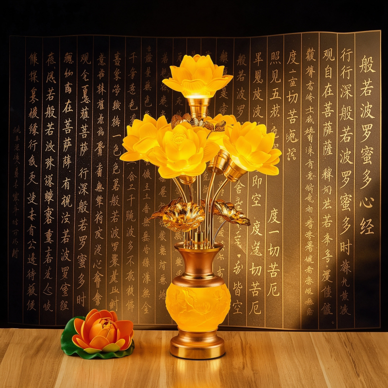 观音佛前供灯家用供奉七彩莲花灯图片