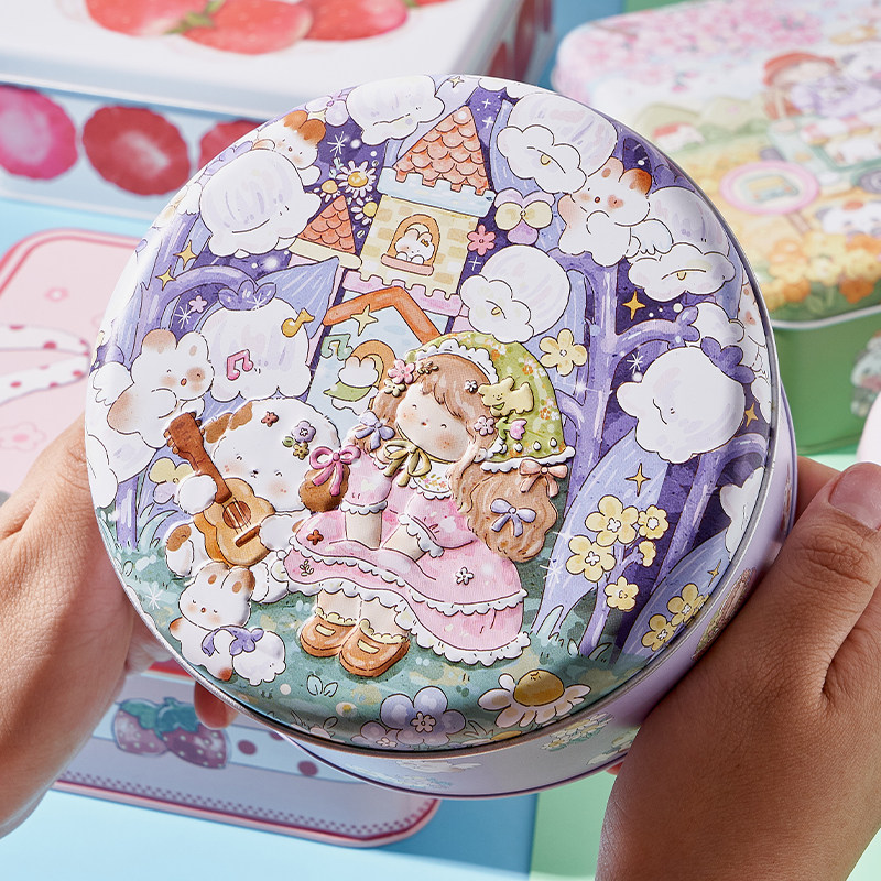 2026新年新款曲奇饼干圆形铁盒喜糖盒罐子蛋糕盒可可脆片雪花酥盒