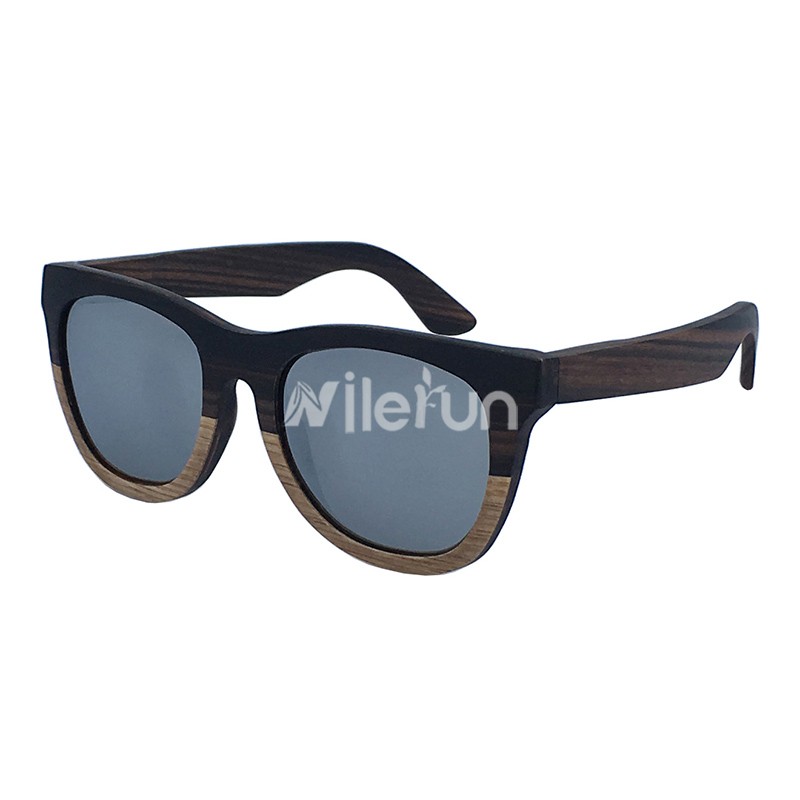 流行百搭深色黑檀木浅色杜木复合拼接太阳镜银色镜面偏光墨镜