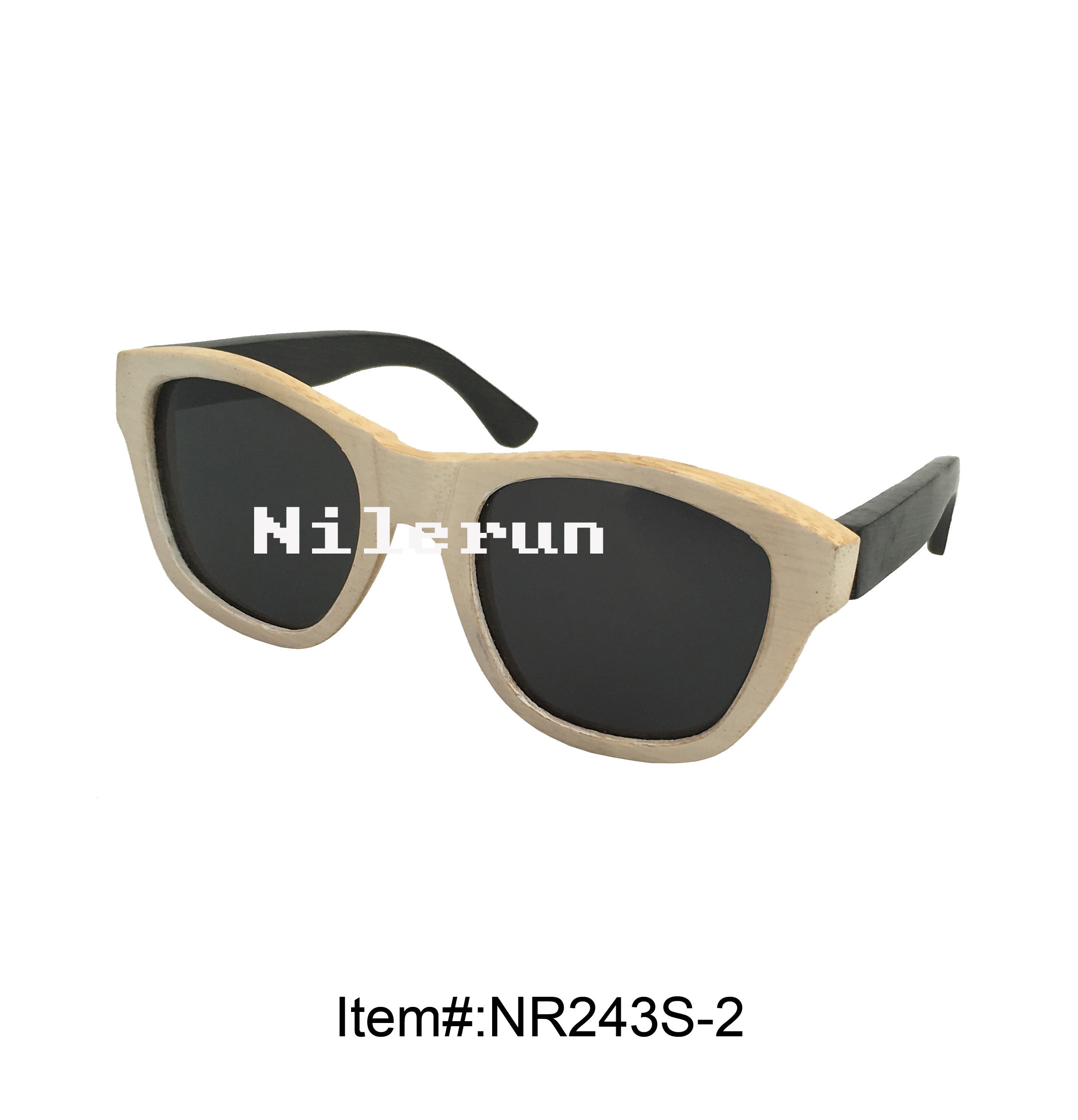 白色镜框黑色镜腿全竹太阳镜 户外雪地运动防反射竹子墨镜