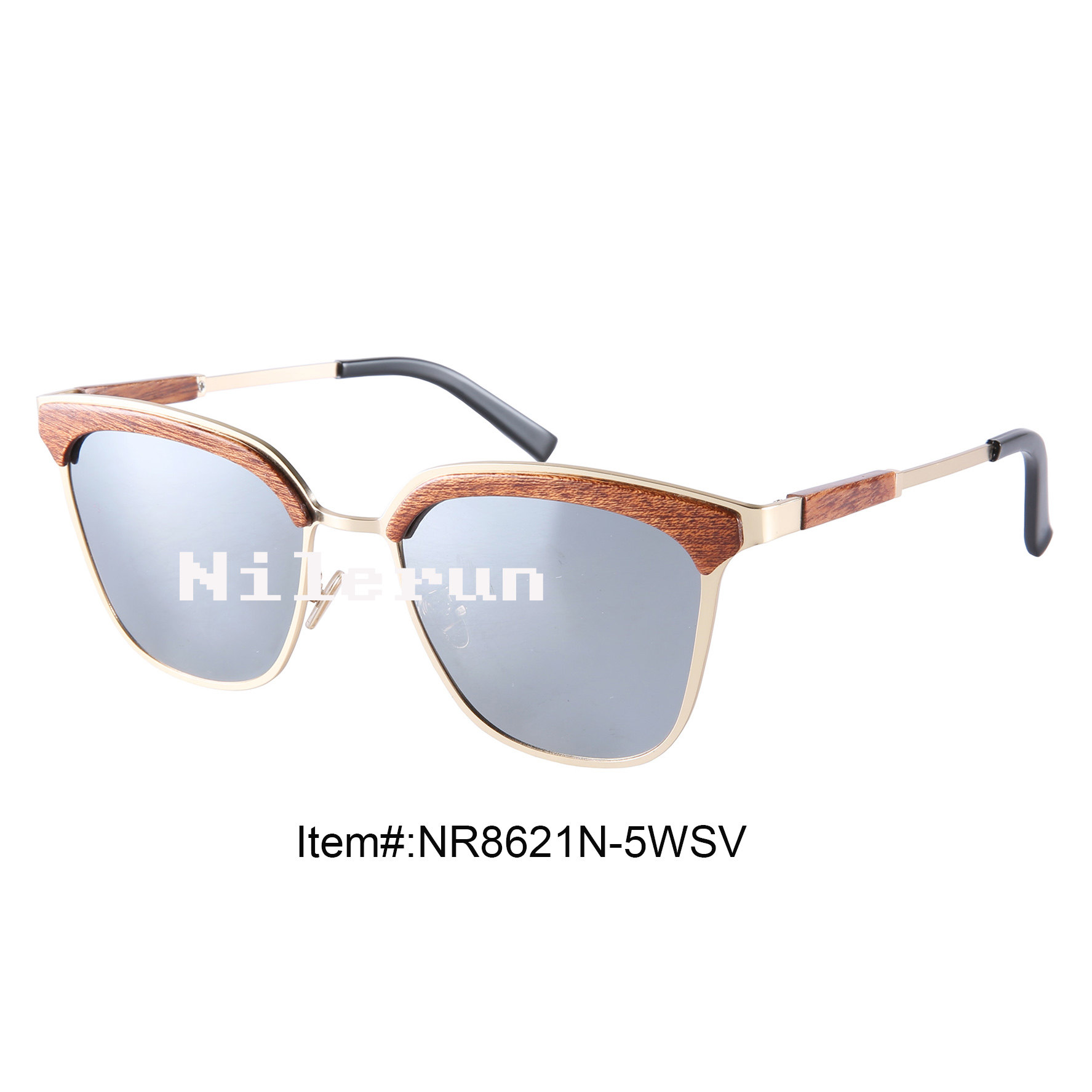 新款银色反光UV400偏光镜片不锈钢金属沙比利木制太阳眼镜墨镜