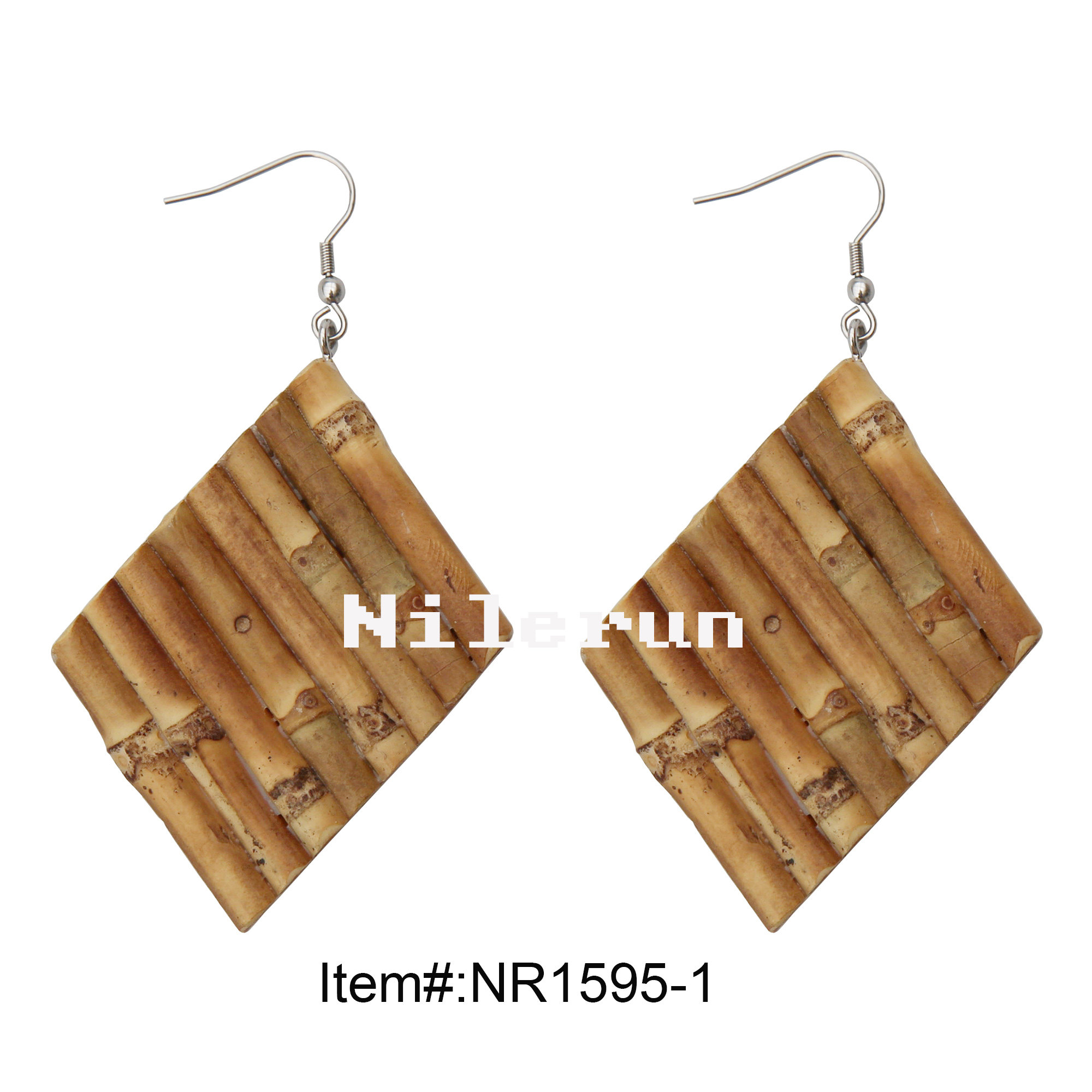 nilerun竹木拼接菱形耳环