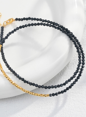 Winy925银墨珠金缕手链女简约时尚送对象送好朋友生日礼物配证书