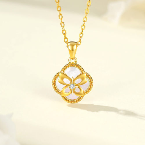 WinyS925银四叶草蝴蝶项链