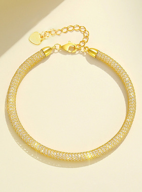 Winy星辉金沙银手链925纯银网格缠绕细闪钱袋手链小众精致时尚