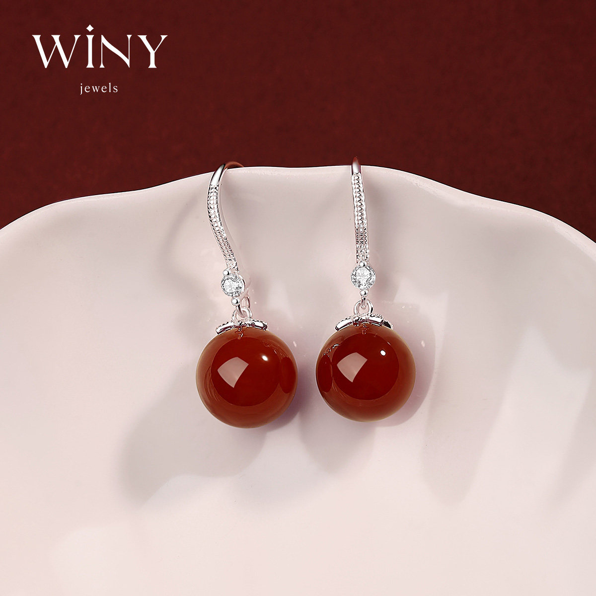 Winy999银和田玉轻奢高档闪耀锆钻高级感耳饰国风耳坠免摘银耳饰
