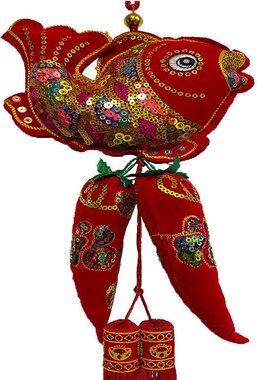 刺绣辣椒翘尾鱼绣亮片辣椒鱼春节新年元宵节喜庆乔迁新居年年有余