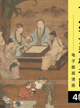 十八学士琴棋书画图电子版装饰画高清国画人物工笔临摹素材
