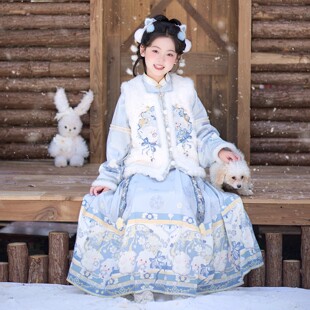 女童明制汉服套装2025冬季中式棉袄马面裙中国风拜年服新年装唐装
