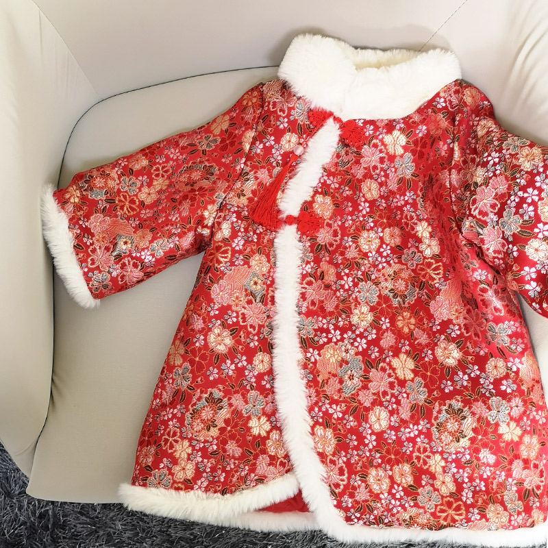 断码清仓女童拜年服冬季夹棉旗袍宝宝唐装加厚中国风棉服汉服外套