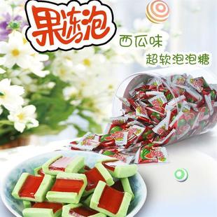西瓜味果冻泡泡糖90后怀旧儿童零食小吃夹心口香软泡糖果休闲食品