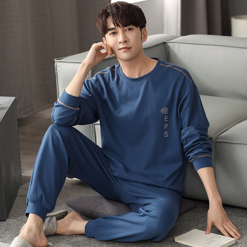 睡衣男款纯棉长袖四季款套装