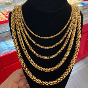 越南沙金版 黄铜镀真金镶金通体一色肖邦链细链锁骨链加长粗链男女