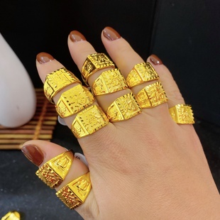 土豪夸张仿黄金活口可调节福发财嘻哈戒指指环拍摄表演视频道具方