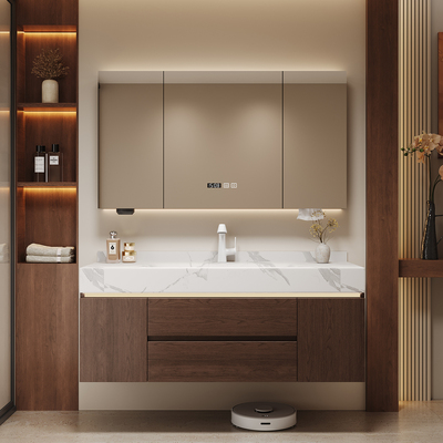 2025新款浴室柜岩板热弯一体盆柜组合中古风卫生间洗手洗脸洗漱台