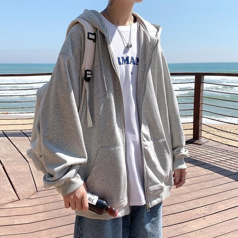 免开衫卫衣男秋季宽松休闲连帽外卫衣