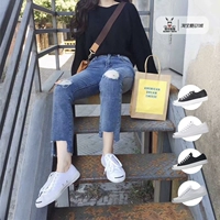 Converse Converse mở nụ cười cổ điển Giày vải da màu đen và trắng cho nam và nữ giúp đỡ thấp 1Q698 / 9 101503/9 - Plimsolls giày the thao nữ biti's