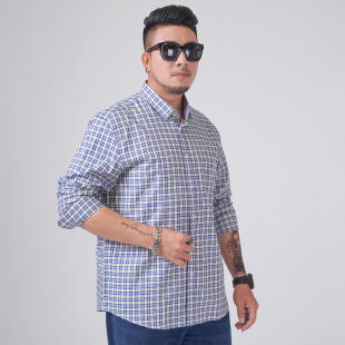 2020年秋季 大码 衬衣男衬衫 商务休闲宽松色织格子加肥加大长袖 男式