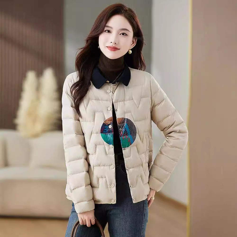 秋冬轻薄羽绒服女短款时尚气质韩版白鸭绒印花保暖外套潮常规