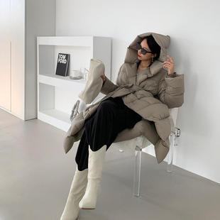 新款秋冬高品质江南家90白鸭绒羽绒服女长款韩版腰带外套潮厚长袖