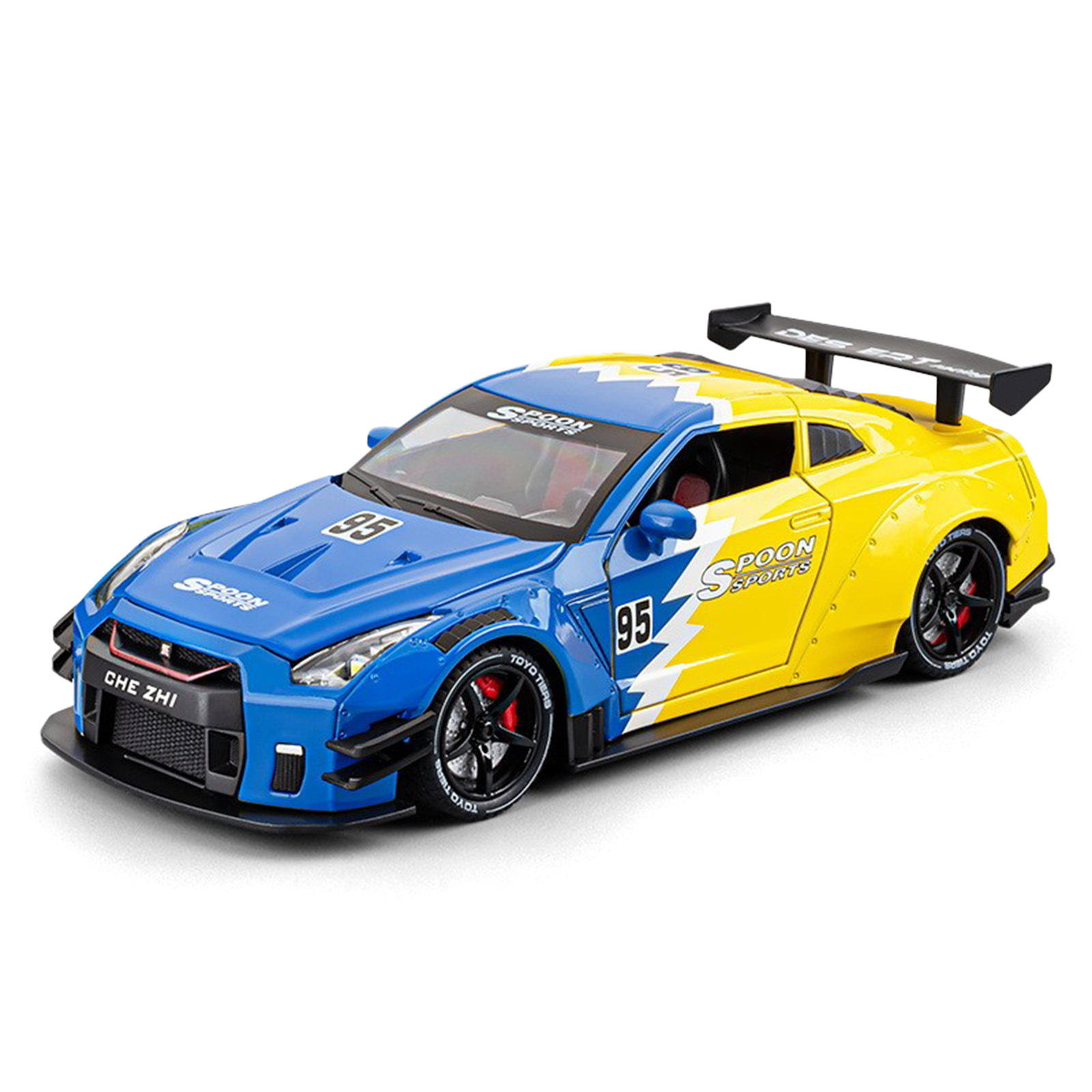 新款 仿真1:24日产GTR赛道版合金车模型摆件礼物声光男孩 玩具