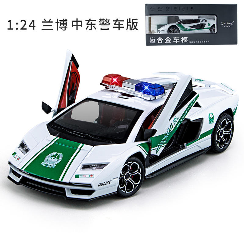 新款 [盒装]1:24兰博800警车康塔什合金声光车门可车模型儿童玩具