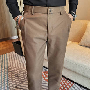 休闲裤 时尚 裤 新品 英伦风西装 男士 九分裤 秋季 中腰松紧腰小直筒男式