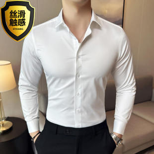 衬衣纯色修身 免烫抗皱职业正装 丝光垂坠感寸衣 男长袖 无痕丝绸衬衫