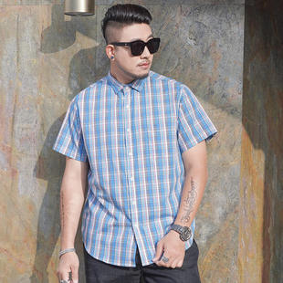 2020年夏季 衬衣男潮衬衫 休闲宽松多色百搭色织格子棉加肥短袖 大码