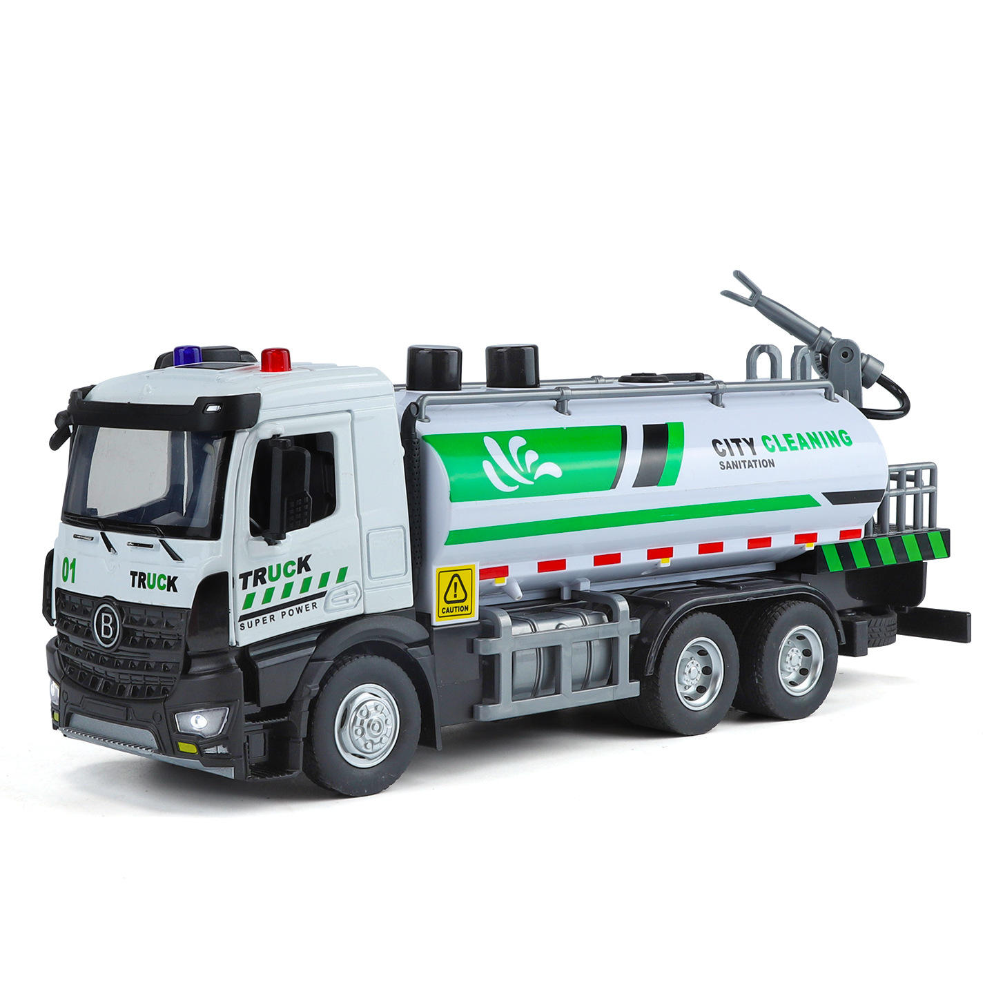 新款 1/30大号洒水车工程车合金模型仿真声光男孩礼物玩具