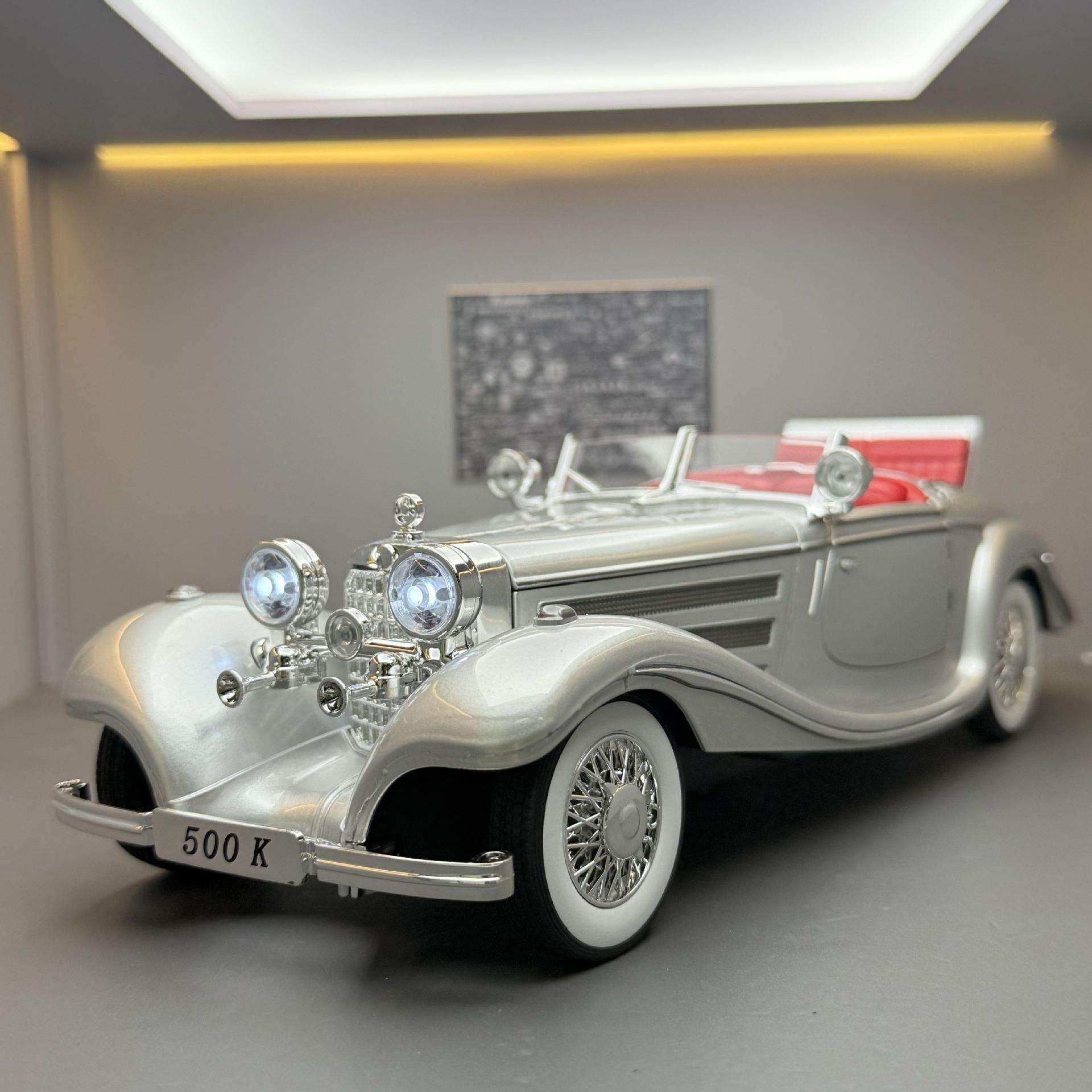 新款 车致合金1:18大奔500K敞篷老爷车声光儿童玩具车模型摆件