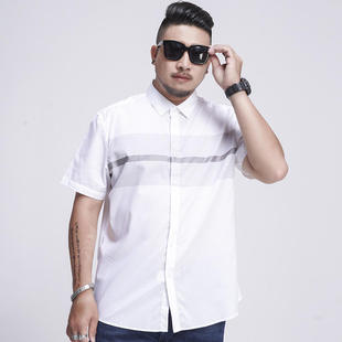 衬衣男2020年夏季 大码 商务休闲宽松色织条纹加肥加大短袖 衬衫 男士