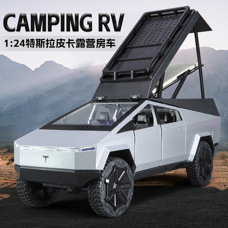 1/24特斯拉皮卡露营车房车合金模型声光玩具越野车新豪迪2443