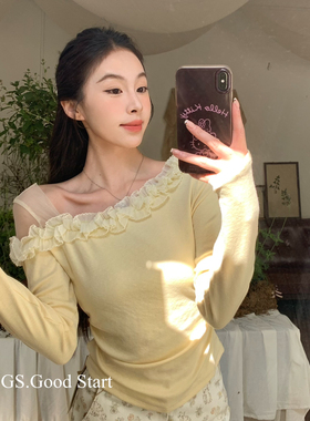 GS.GOOD START-春天而生～春季浪漫纯欲风花边网纱收腰小衫D0052V