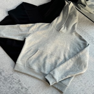 Y014 必入高品质一体绒连帽卫衣2.0短宽boxy纯色男 KEBUSI