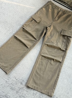 【KEBUSI】重水洗做旧Vintage宽松直筒多口袋工装长裤男#K019