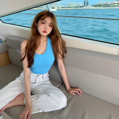 Real shot ins lace up neck sling female slim open back short knitted vest female