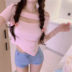 Real photo foreign style hanging neck knitwear 2021 new care machine irregular slim jacket
