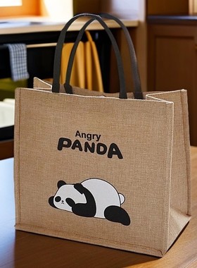 ins新款女士环保帆布包包手提袋大容量便当包便携亚麻通勤购物袋