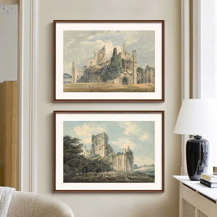 教堂法式复古挂画客厅沙发背景墙装饰画欧式玄关书房风景挂画