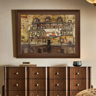 席勒的房子北欧小众抽象艺术民宿装饰画沙发背景墙挂画肌理画油画