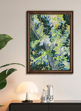 欧式复古装饰画餐厅油画美式客厅卧室挂画梵高名画花卉合欢树花枝