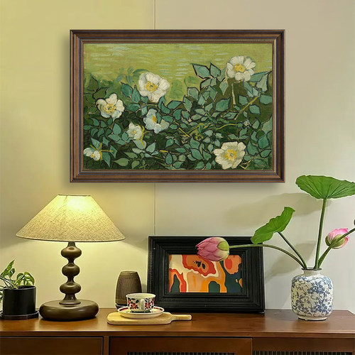 梵高名画玫瑰花美式玄关植物花卉油画餐厅墙面装饰画欧式壁画挂画