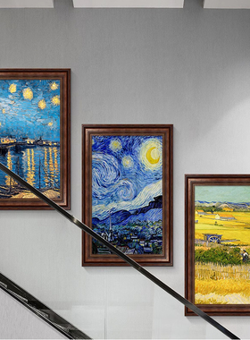 别墅楼梯装饰画复式楼梯间挂画大芬油画村转角墙面走廊过道口组画