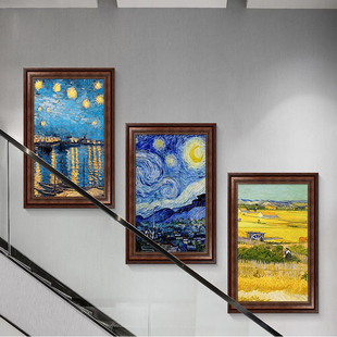 别墅楼梯装饰画复式楼梯间挂画大芬油画村转角墙面走廊过道口组画